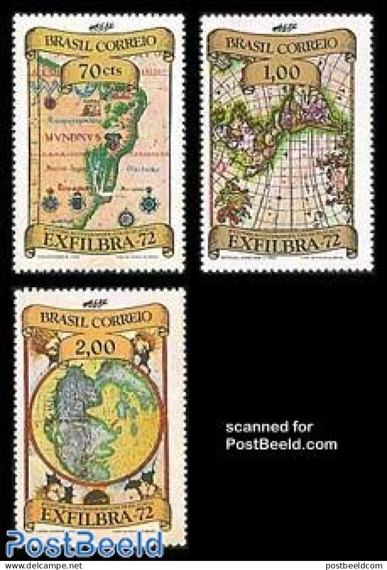 Brazil 1972 Exfilbra, Maps 3v, Mint NH, Various - Philately - Maps - Ongebruikt