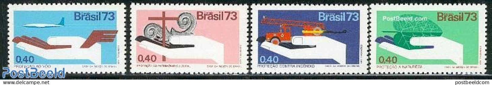 Brazil 1973 Security 4v, Mint NH, Transport - Various - Automobiles - Fire Fighters & Prevention - Aircraft & Aviation.. - Unused Stamps