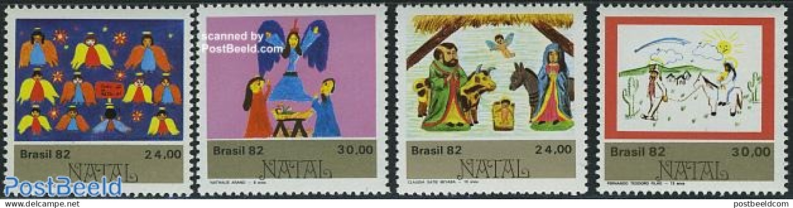 Brazil 1982 Christmas 4v, Mint NH, Religion - Christmas - Art - Children Drawings - Nuevos