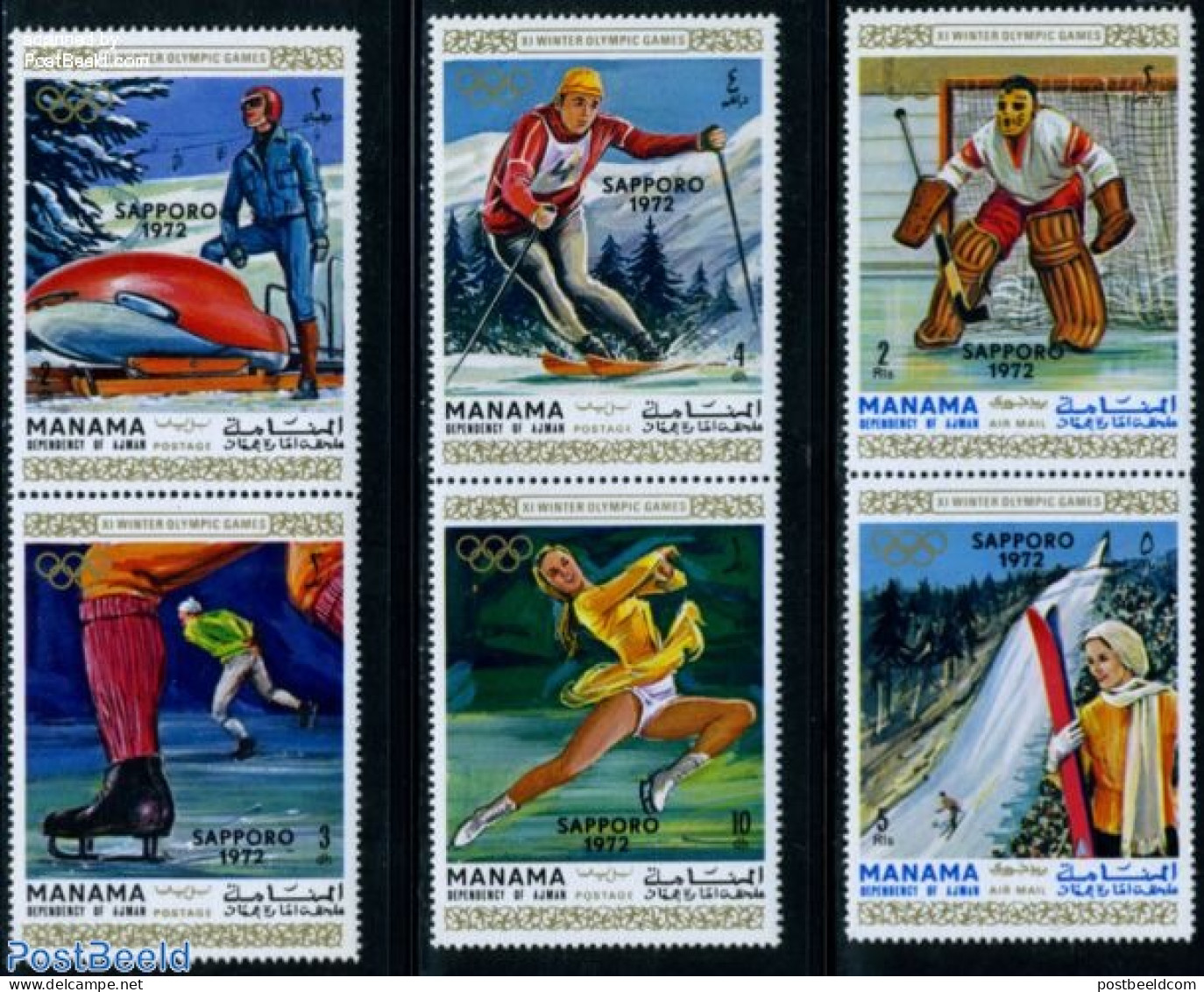 Manama 1970 Olympic Winter Games 6v, Mint NH, Sport - (Bob) Sleigh Sports - Ice Hockey - Olympic Winter Games - Skatin.. - Hiver