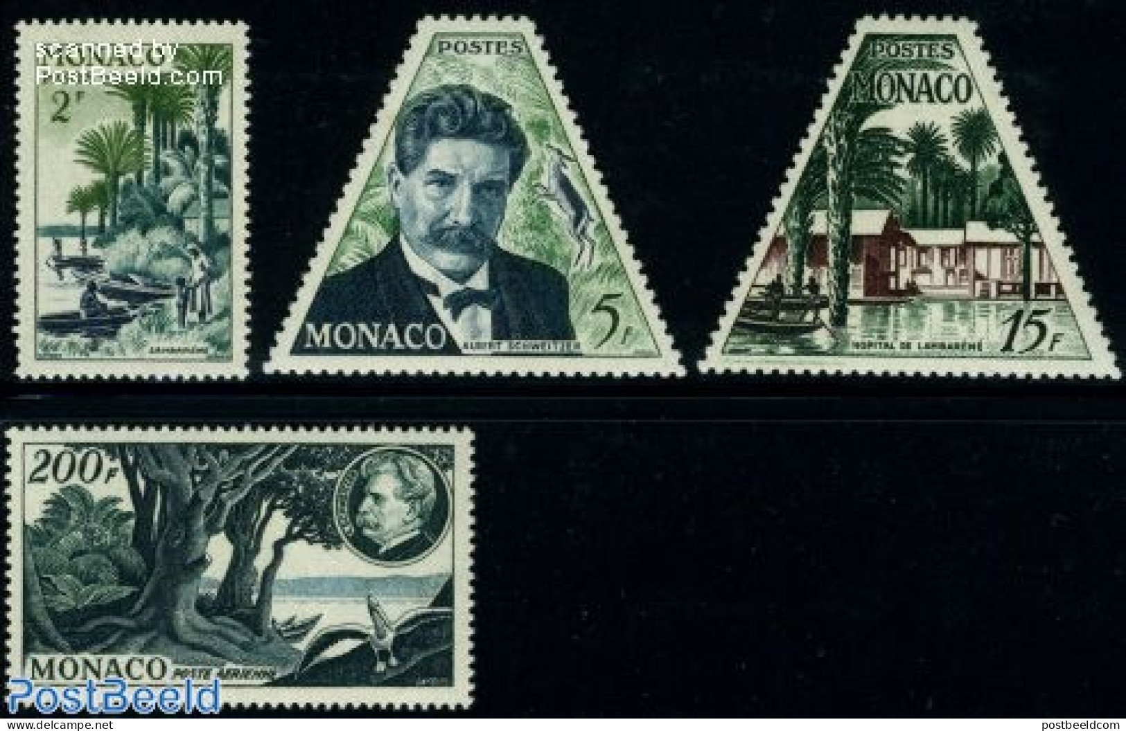 Monaco 1955 A. Schweitzer 4v, Mint NH, Health - History - Nature - Health - Nobel Prize Winners - Trees & Forests - Unused Stamps