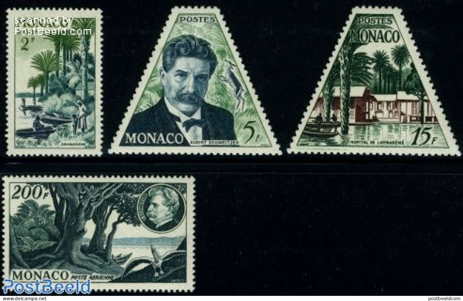 Monaco 1955 A. Schweitzer 4v, Mint NH, Health - History - Nature - Health - Nobel Prize Winners - Trees & Forests - Ongebruikt