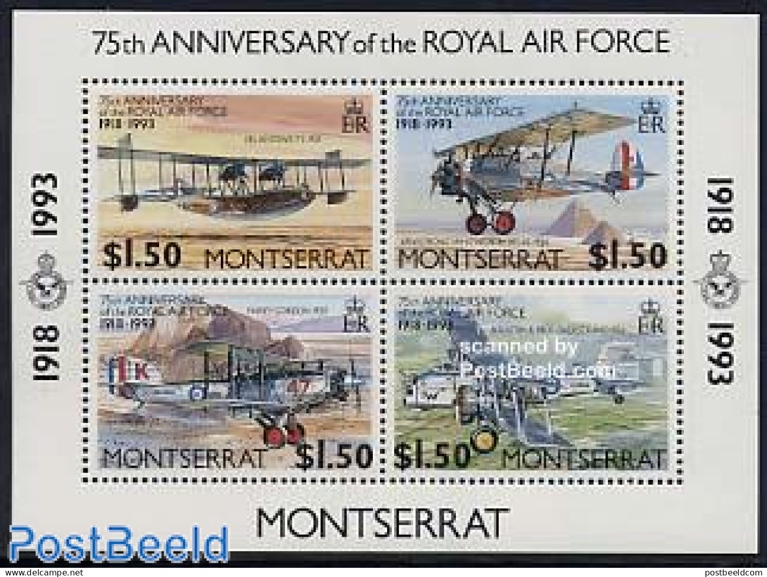 Montserrat 1993 75 Years RAF S/s, Mint NH, Transport - Aircraft & Aviation - Avions