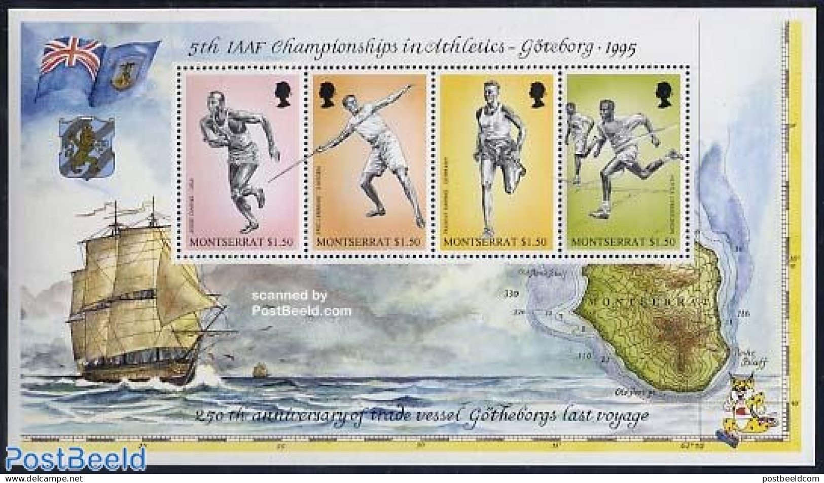 Montserrat 1995 Athletics S/s, Mint NH, Sport - Transport - Various - Athletics - Sport (other And Mixed) - Ships And .. - Athletics