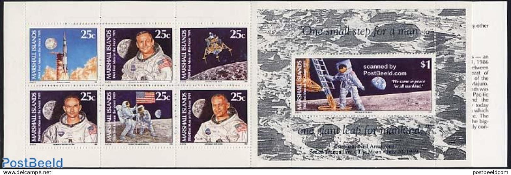 Marshall Islands 1990 Moonlanding 7v In Booklet, Mint NH, Transport - Stamp Booklets - Space Exploration - Non Classés