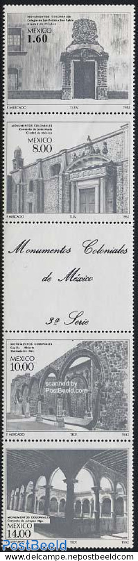 Mexico 1982 Buildings 4v+tab [::T::], Mint NH, Art - Architecture - Messico