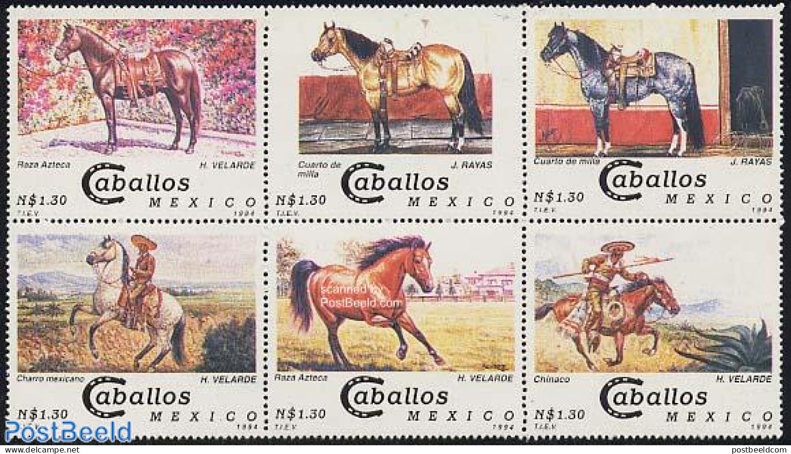 Mexico 1994 Horses 6v [++], Mint NH, Nature - Horses - Mexique