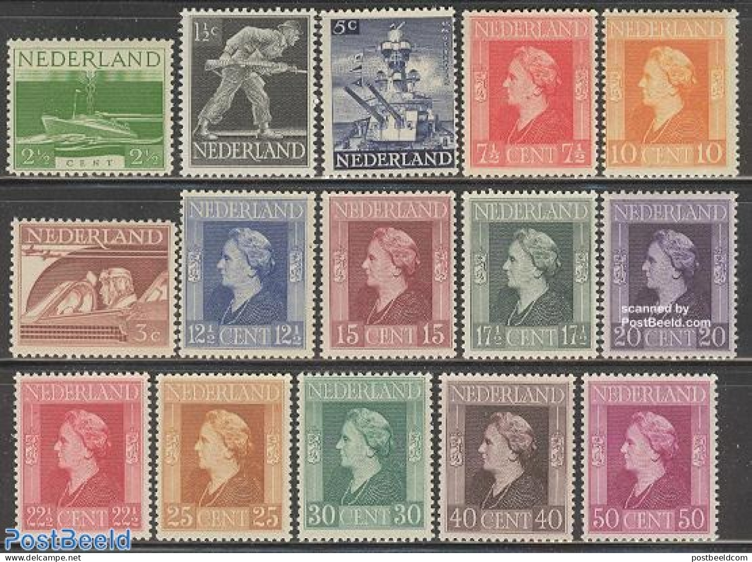 Netherlands 1944 Liberation 15v, Unused (hinged), History - Transport - Militarism - World War II - Aircraft & Aviatio.. - Unused Stamps