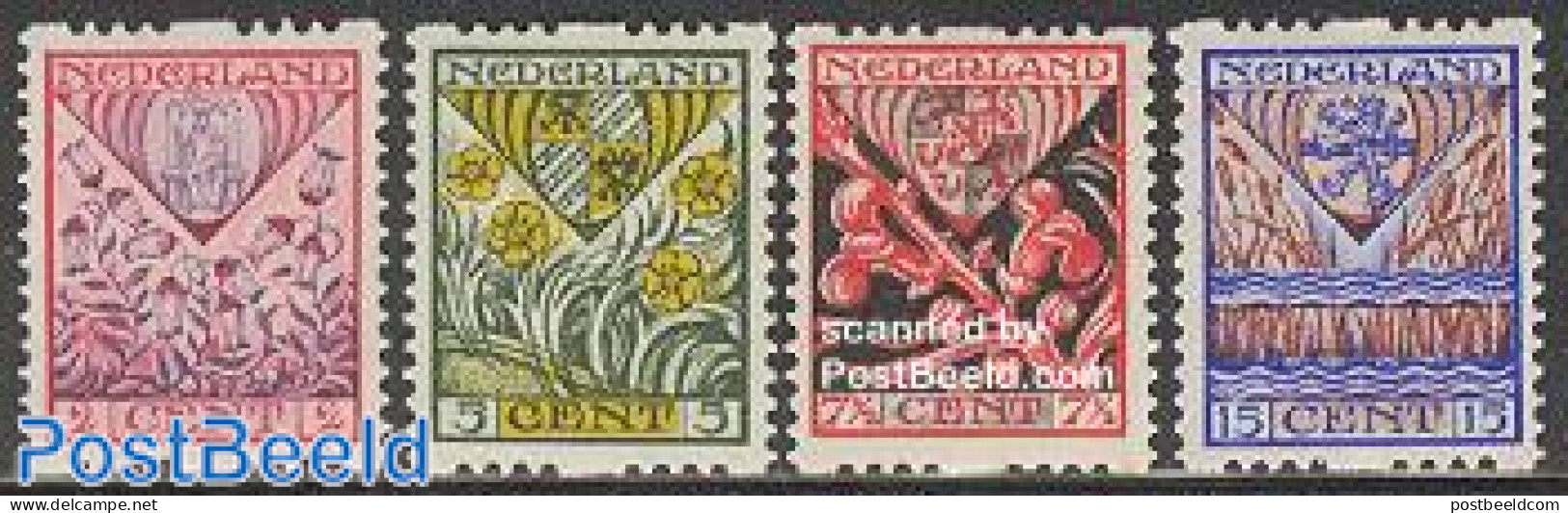 Netherlands 1927 Child Welfare 4v Syncopatic Perf., Unused (hinged), History - Nature - Coat Of Arms - Flowers & Plants - Ongebruikt