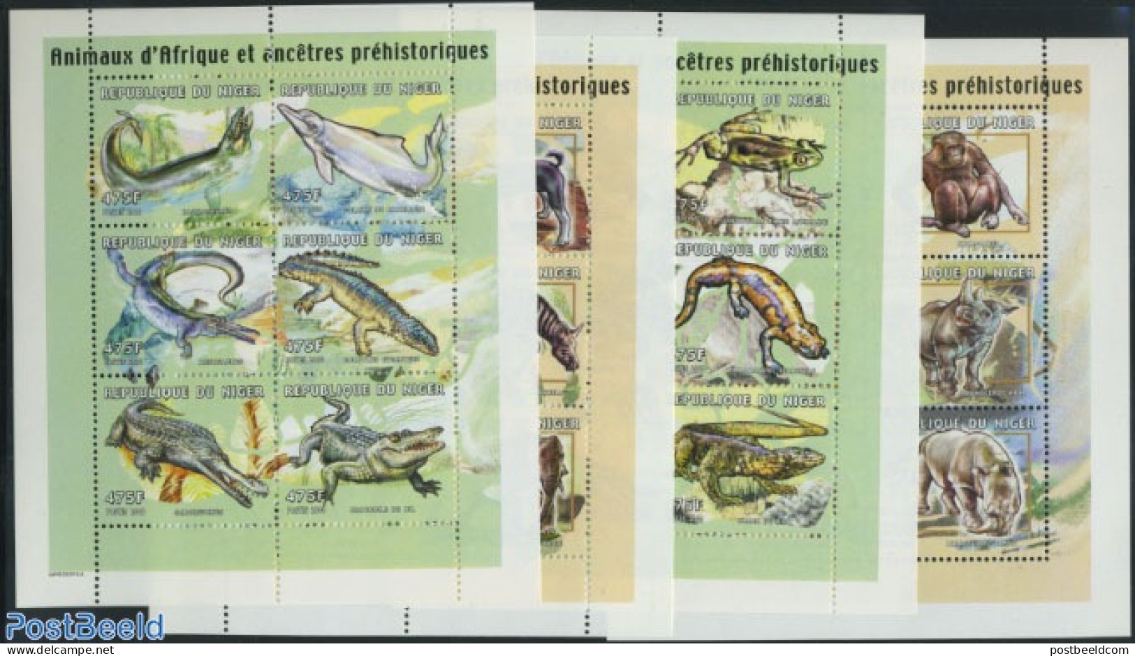 Niger 2000 African Animals And Prehistoric Ancesters 24v In 4 M/s, Mint NH, Nature - Animals (others & Mixed) - Prehis.. - Prehistorics