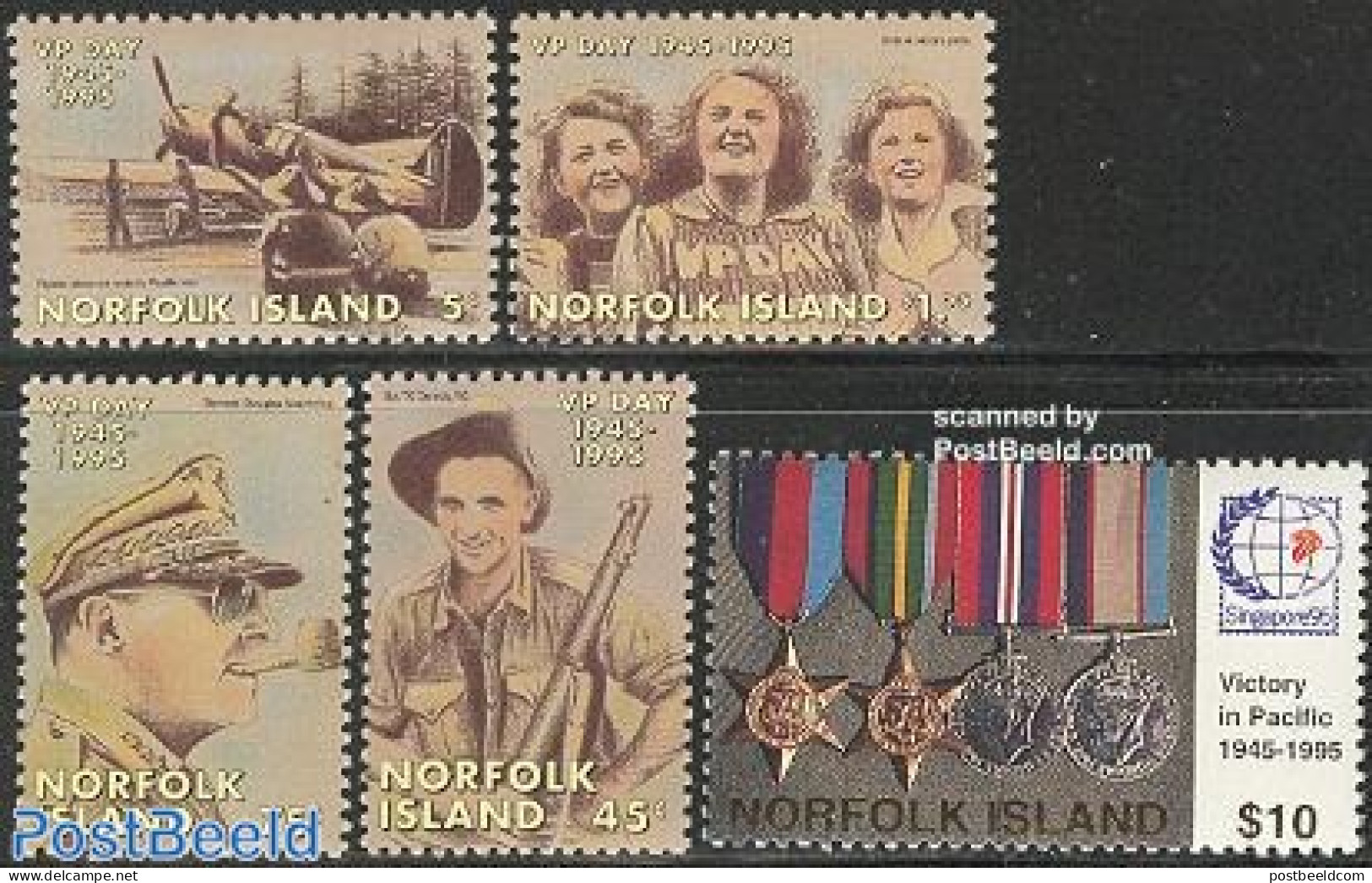 Norfolk Island 1995 End Of World War II 5v, Mint NH, History - Transport - Decorations - Militarism - World War II - A.. - Militaria