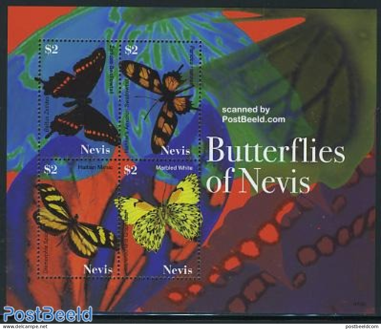 Nevis 2007 Butterflies Of Nevis 4v M/s, Mint NH, Nature - Butterflies - St.Kitts And Nevis ( 1983-...)