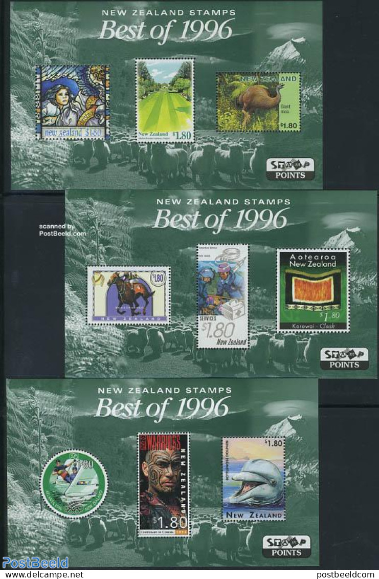 New Zealand 1997 1996 Stamps 3 S/s, Mint NH, Health - Nature - Sport - Health - Birds - Gardens - Horses - Sea Mammals.. - Unused Stamps