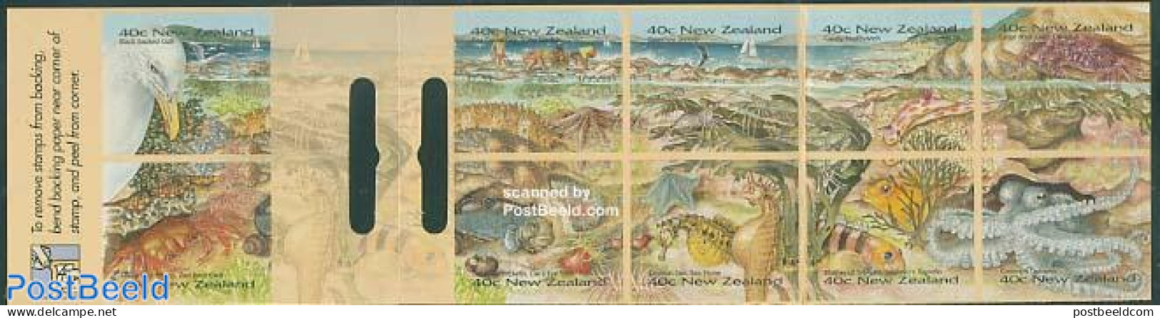 New Zealand 1996 Coastal Waters 10v In Booklet S-a, Mint NH, Nature - Birds - Fish - Shells & Crustaceans - Stamp Book.. - Ongebruikt