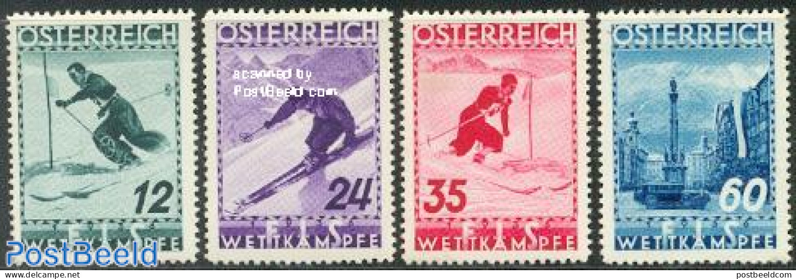 Austria 1936 Skiing Championship 4v, Mint NH, Sport - Transport - Skiing - Automobiles - Unused Stamps