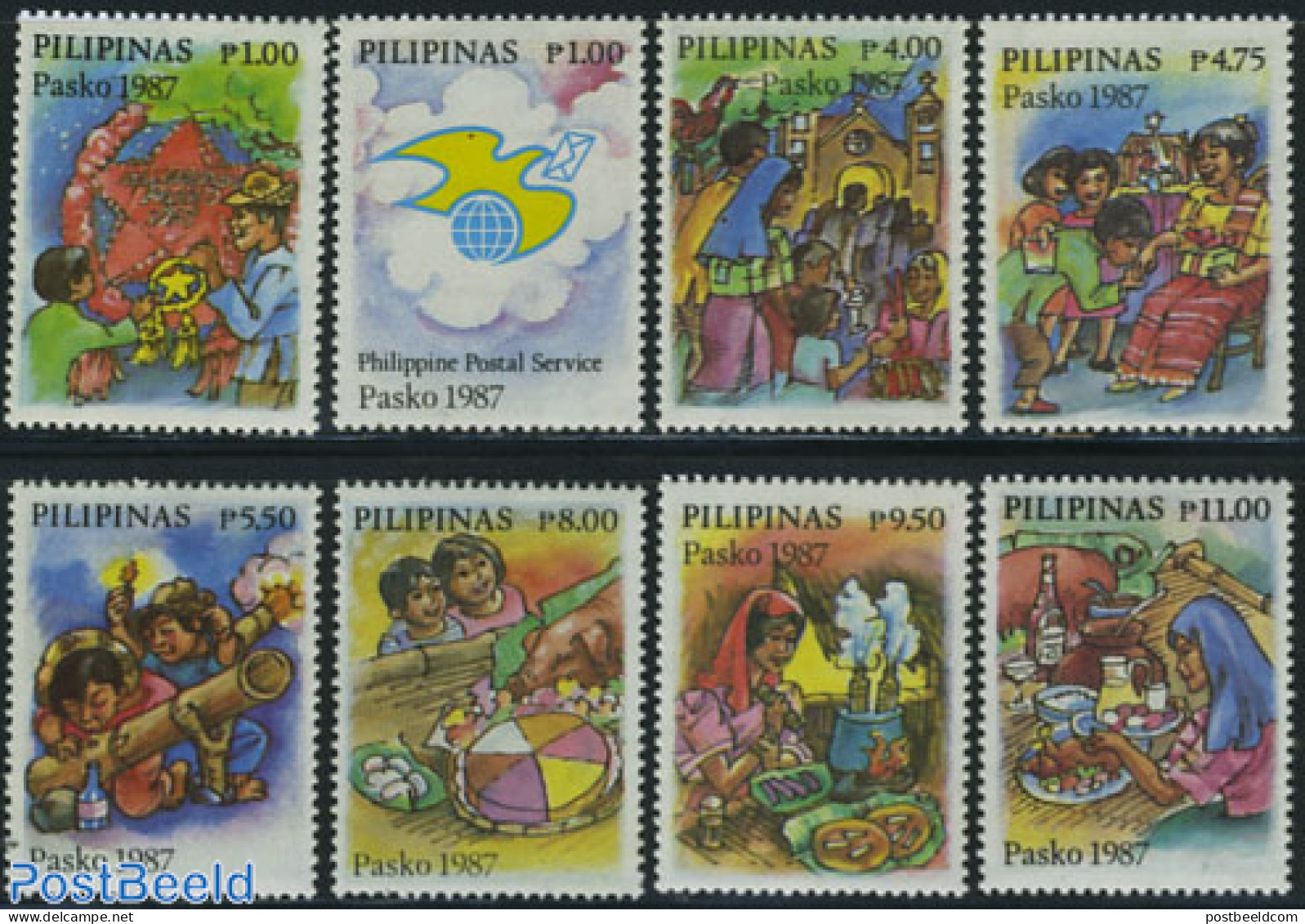 Philippines 1987 Christmas 8v, Mint NH, Religion - Christmas - Kerstmis