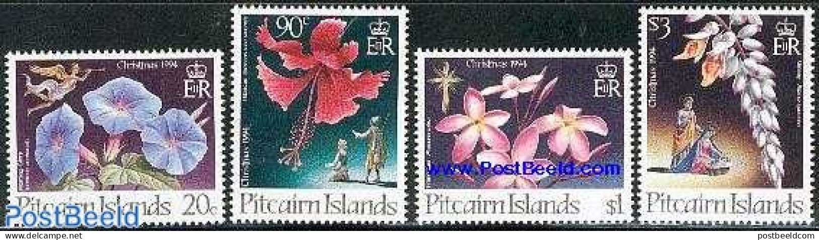 Pitcairn Islands 1994 Christmas, Flowers 4v, Mint NH, Nature - Religion - Flowers & Plants - Christmas - Natale