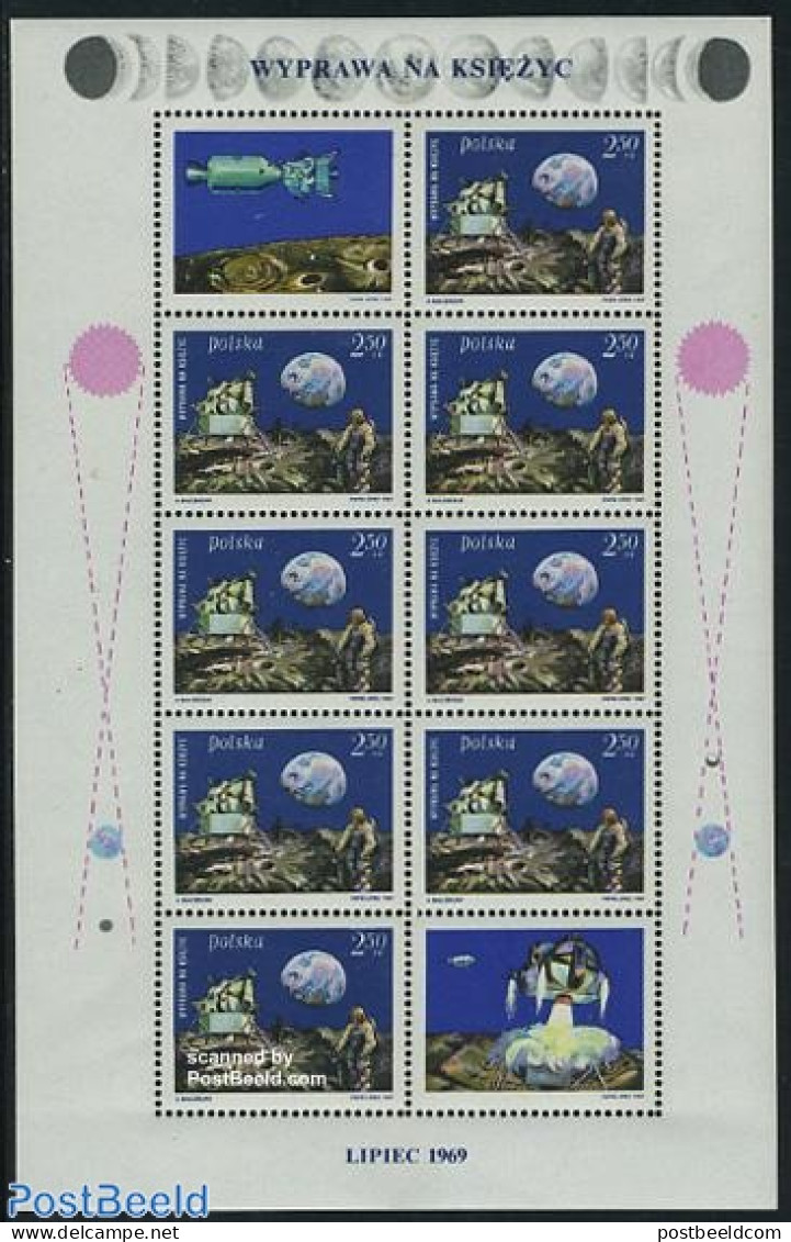 Poland 1969 Moonlanding M/s, Mint NH, Transport - Space Exploration - Unused Stamps