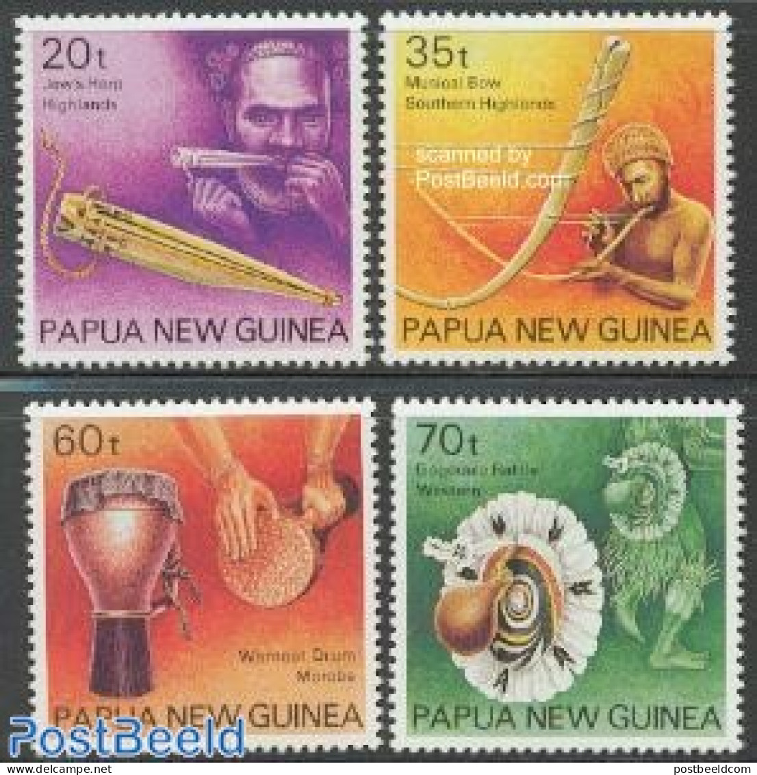 Papua New Guinea 1990 Music Instruments 4v, Mint NH, Performance Art - Music - Musical Instruments - Music