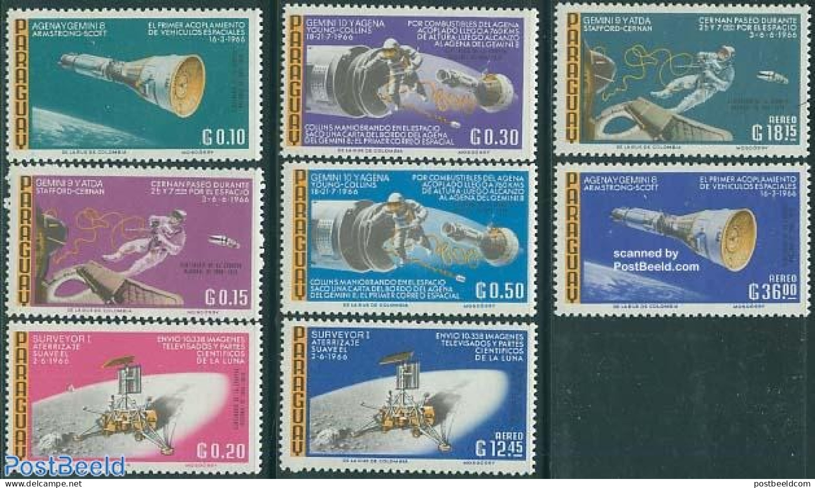 Paraguay 1966 Moon Exploration 8v, Mint NH, Transport - Space Exploration - Paraguay