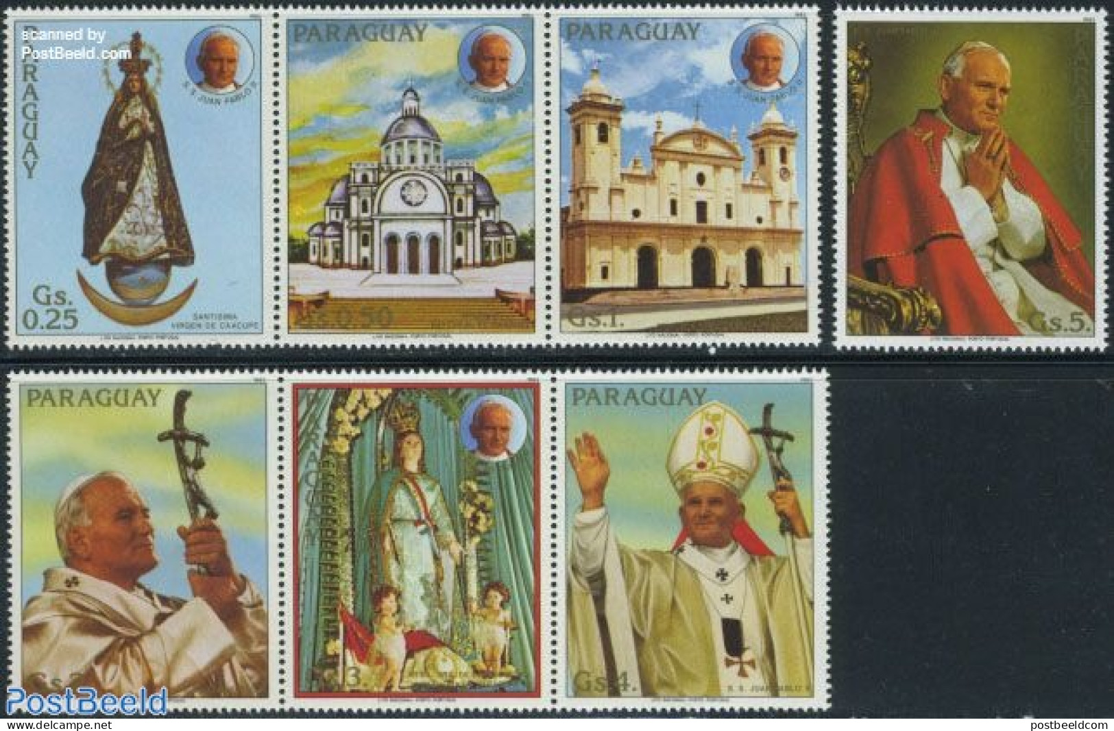 Paraguay 1983 Pope John Paul II 7v, Mint NH, Religion - Pope - Religion - Papas
