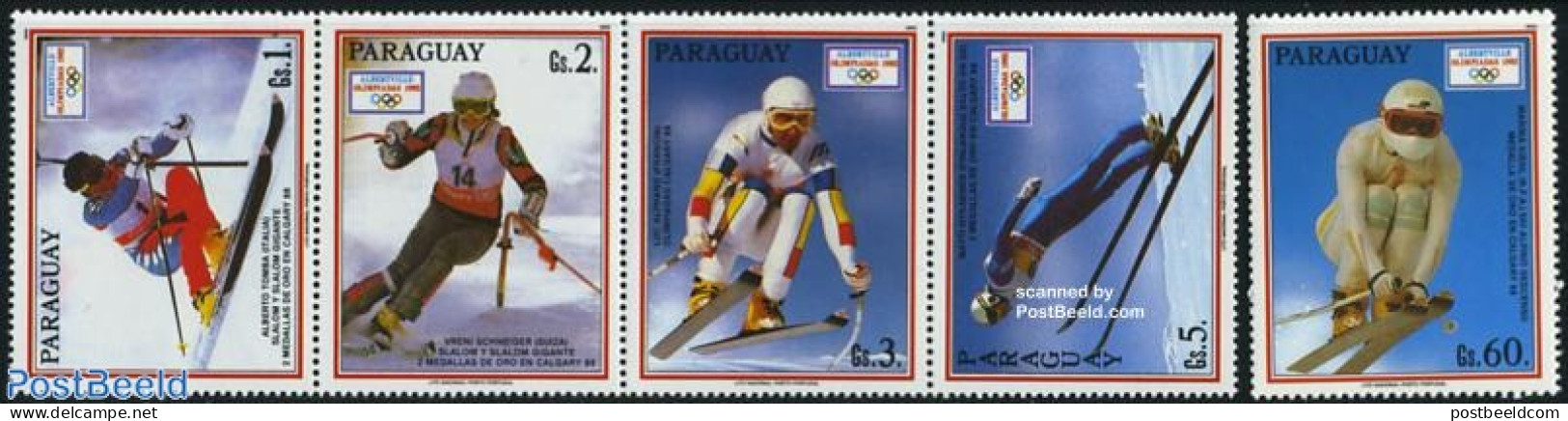 Paraguay 1990 Olympic Winter Games 5v, Mint NH, Sport - Olympic Winter Games - Skiing - Skiing