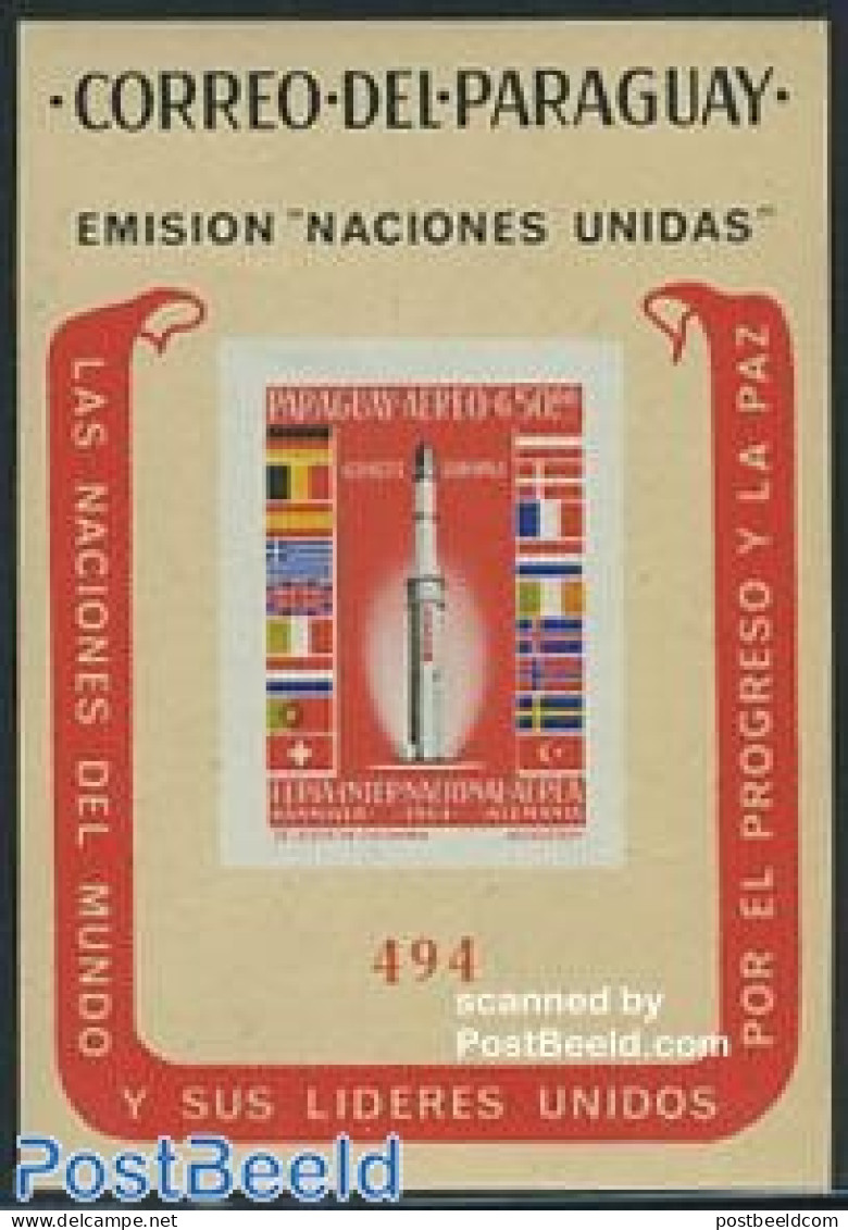 Paraguay 1964 Europa Rocket S/s Imperforated, Mint NH, History - Transport - Flags - United Nations - Space Exploration - Paraguay
