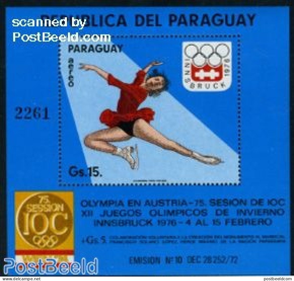 Paraguay 1974 Olympic Winter Games Innsbrucks S/s, Mint NH, Sport - Olympic Winter Games - Skating - Paraguay