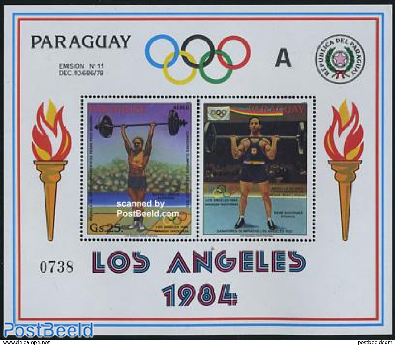 Paraguay 1983 Olympic Games S/s (A Or B Next To Rings), Mint NH, Sport - Olympic Games - Weightlifting - Pesistica