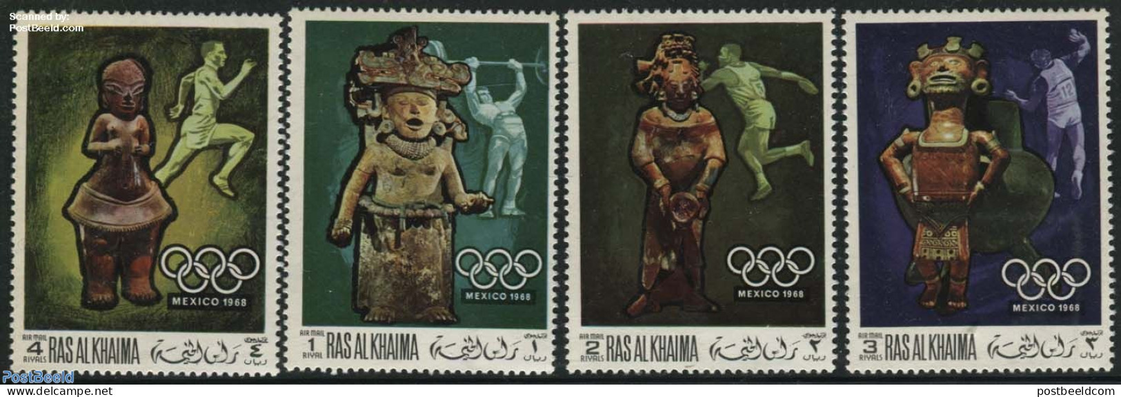 Ras Al-Khaimah 1968 Olympic Games Mexico, Sapporo 4v, Mint NH, Sport - Athletics - Olympic Games - Weightlifting - Art.. - Athletics