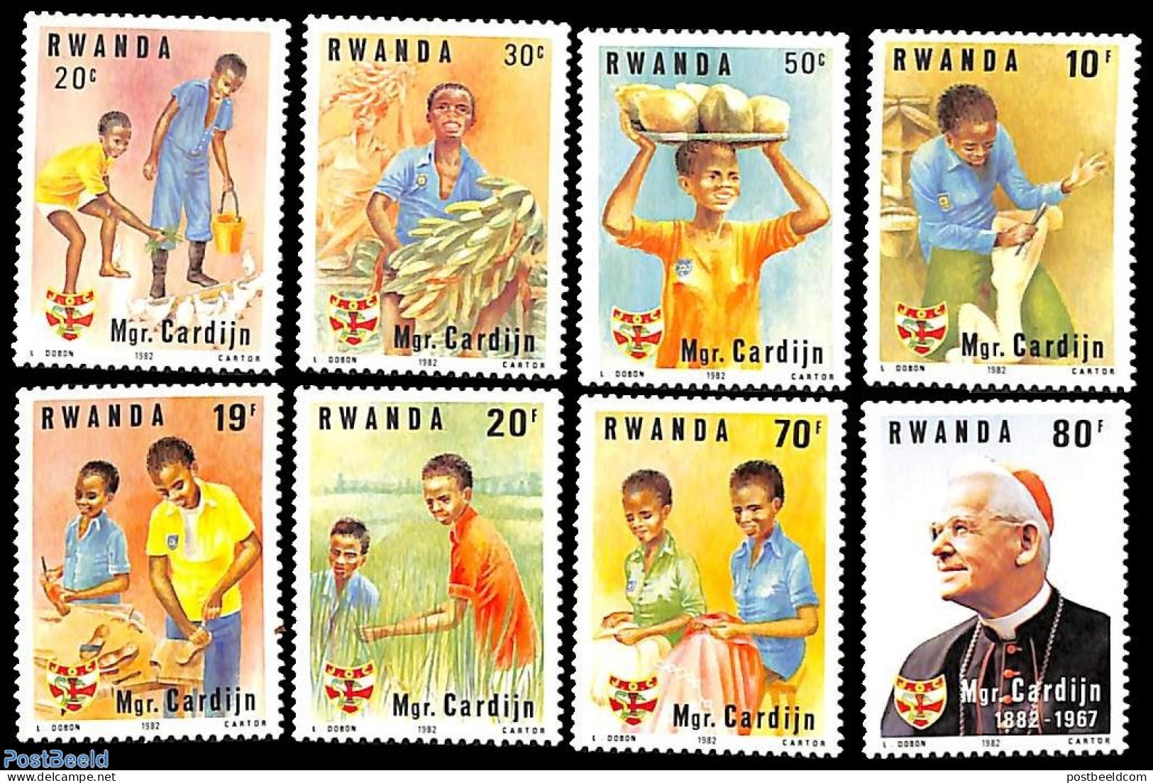 Rwanda 1983 Mgr Cardijn 8v, Mint NH, Religion - Religion - Sonstige & Ohne Zuordnung