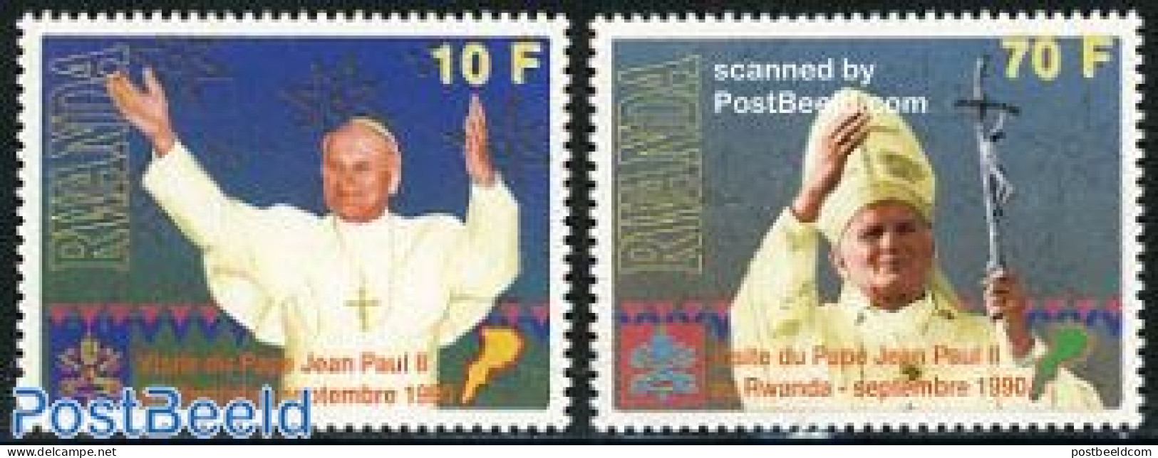 Rwanda 1990 Visit Of Pope John Paul II 2v, Mint NH, Religion - Pope - Religion - Papes
