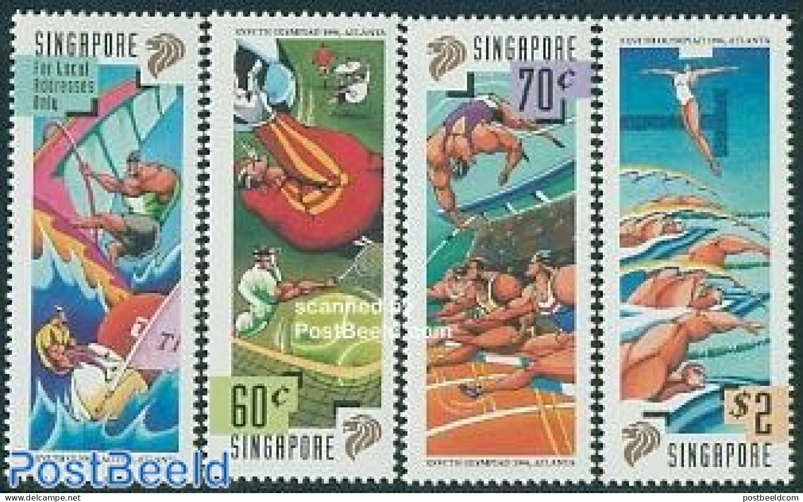 Singapore 1996 Olympic Games Atlanta 4v, Mint NH, Sport - Athletics - Olympic Games - Sailing - Swimming - Leichtathletik