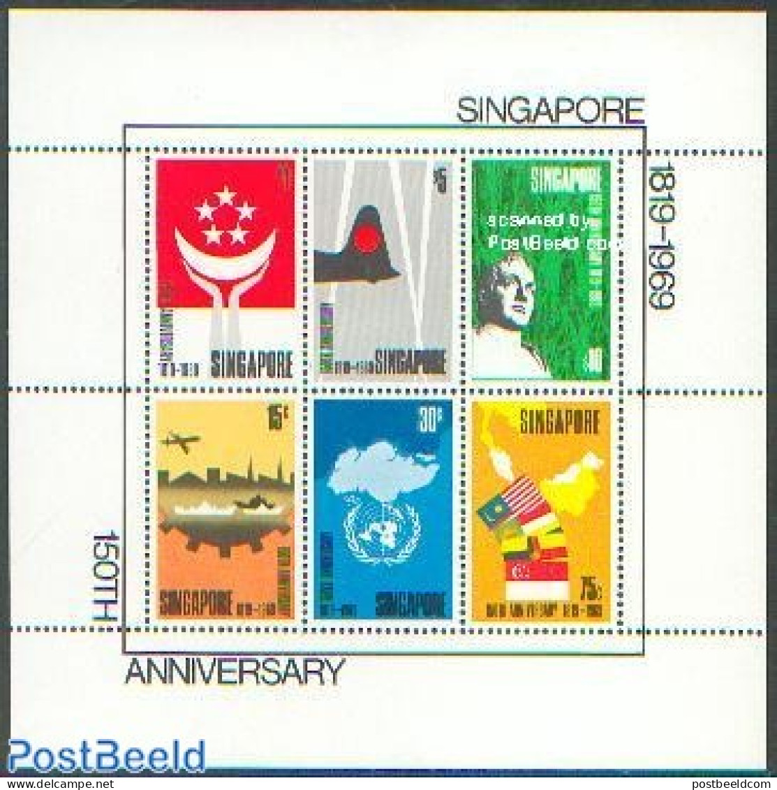 Singapore 1969 150 Years Singapore S/s, Mint NH, History - Transport - Various - Flags - History - Aircraft & Aviation.. - Flugzeuge