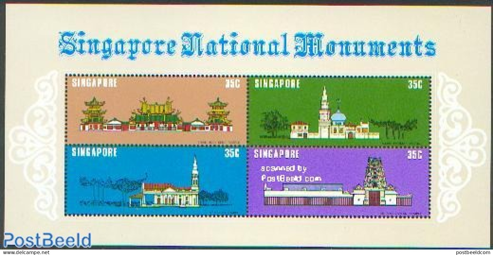 Singapore 1978 National Monuments S/s, Mint NH, Religion - Churches, Temples, Mosques, Synagogues - Art - Architecture - Churches & Cathedrals