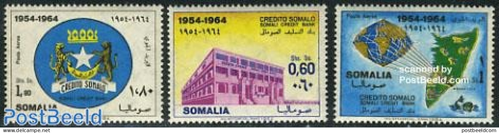 Somalia 1964 Credit Bank 3v, Mint NH, History - Various - Coat Of Arms - Banking And Insurance - Maps - Aardrijkskunde