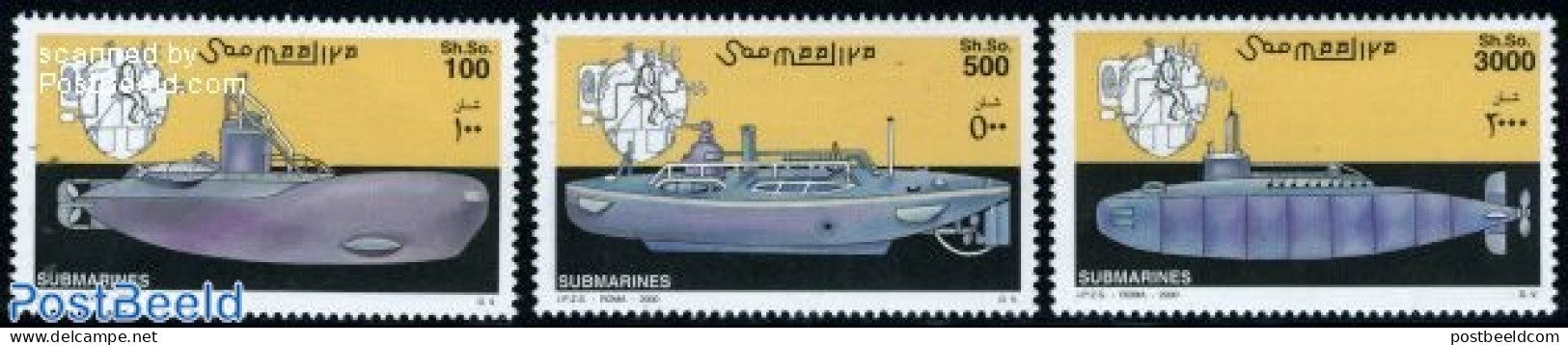 Somalia 2000 Submarines 3v, Mint NH, Transport - Ships And Boats - Barche