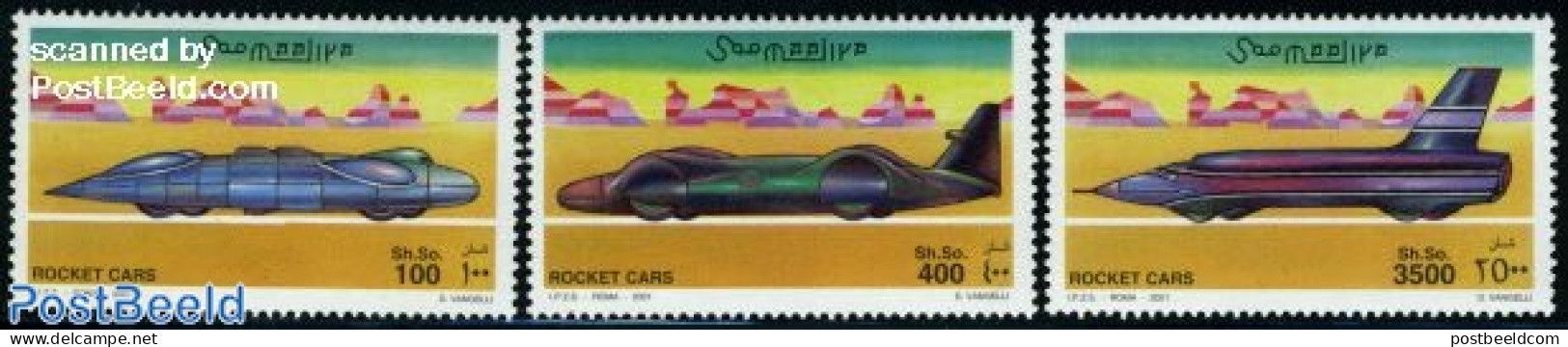 Somalia 2001 Rocket Cars 3v, Mint NH, Transport - Automobiles - Automobili