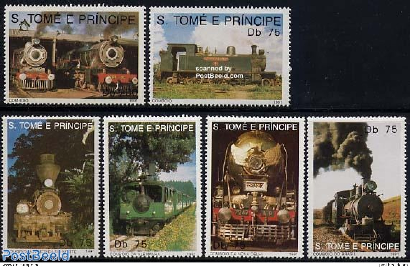 Sao Tome/Principe 1991 Locomotives 6v, Mint NH, Transport - Railways - Trains