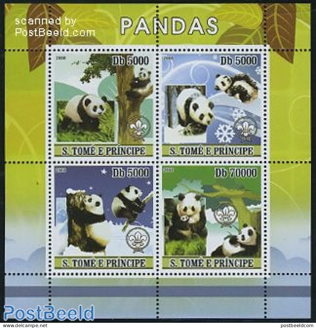 Sao Tome/Principe 2008 Pandas 4v M/s, Mint NH, Nature - Animals (others & Mixed) - Pandas - Sao Tome And Principe