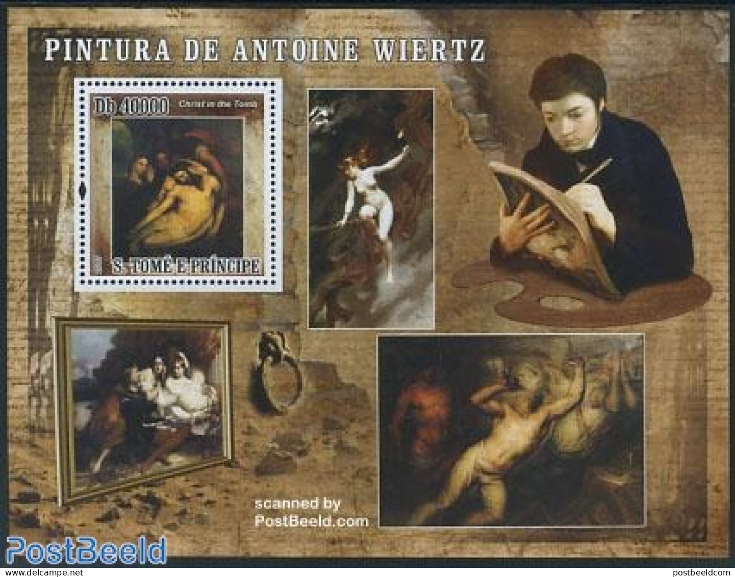 Sao Tome/Principe 2007 Antoine Wiertz Painting S/s, Mint NH, Art - Nude Paintings - Paintings - Sao Tome Et Principe