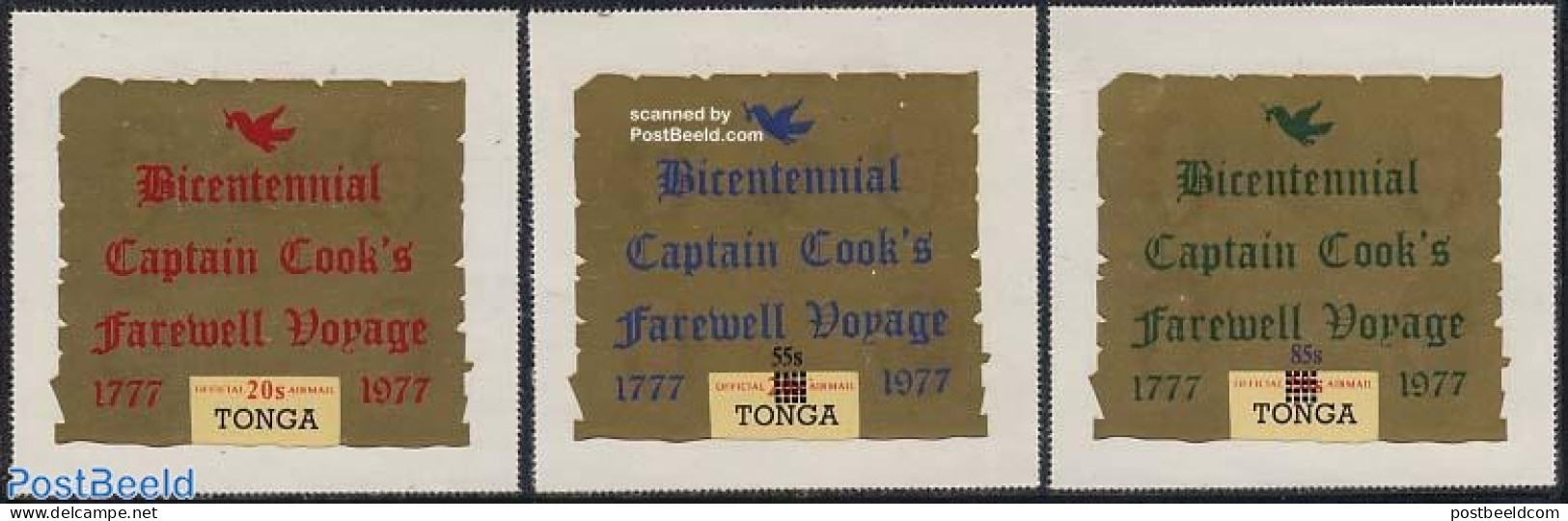 Tonga 1977 On Service, Captain Cook 3v, Mint NH, History - Explorers - Explorateurs
