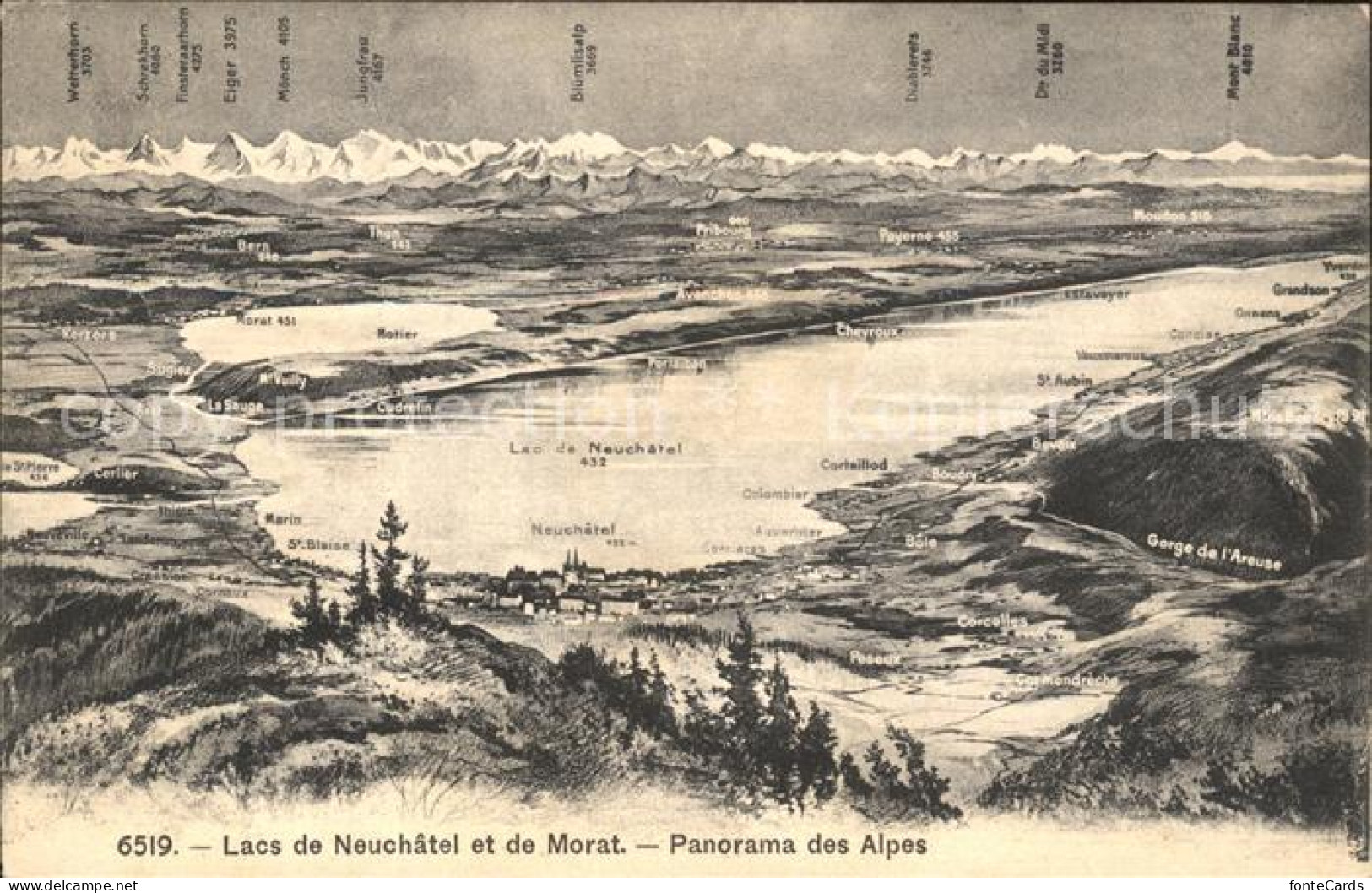 11848754 Neuchatel NE Panoramakarte Moench Jungfrau Wetterhorn  Neuchatel - Other & Unclassified