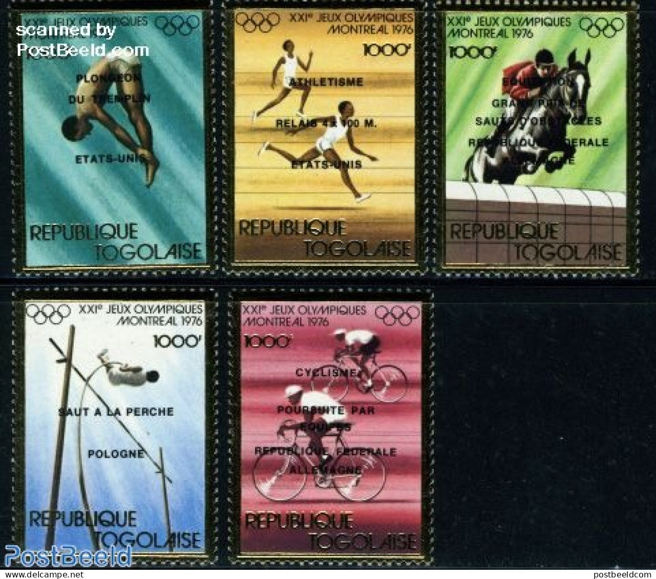 Togo 1976 Olympic Winners 5v Gold, Overprints, Mint NH, Nature - Sport - Horses - Athletics - Cycling - Olympic Games - Athletics