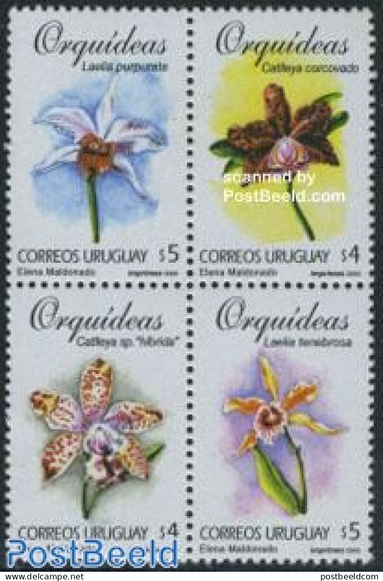 Uruguay 2000 Orchids 4v [+], Mint NH, Nature - Flowers & Plants - Orchids - Uruguay