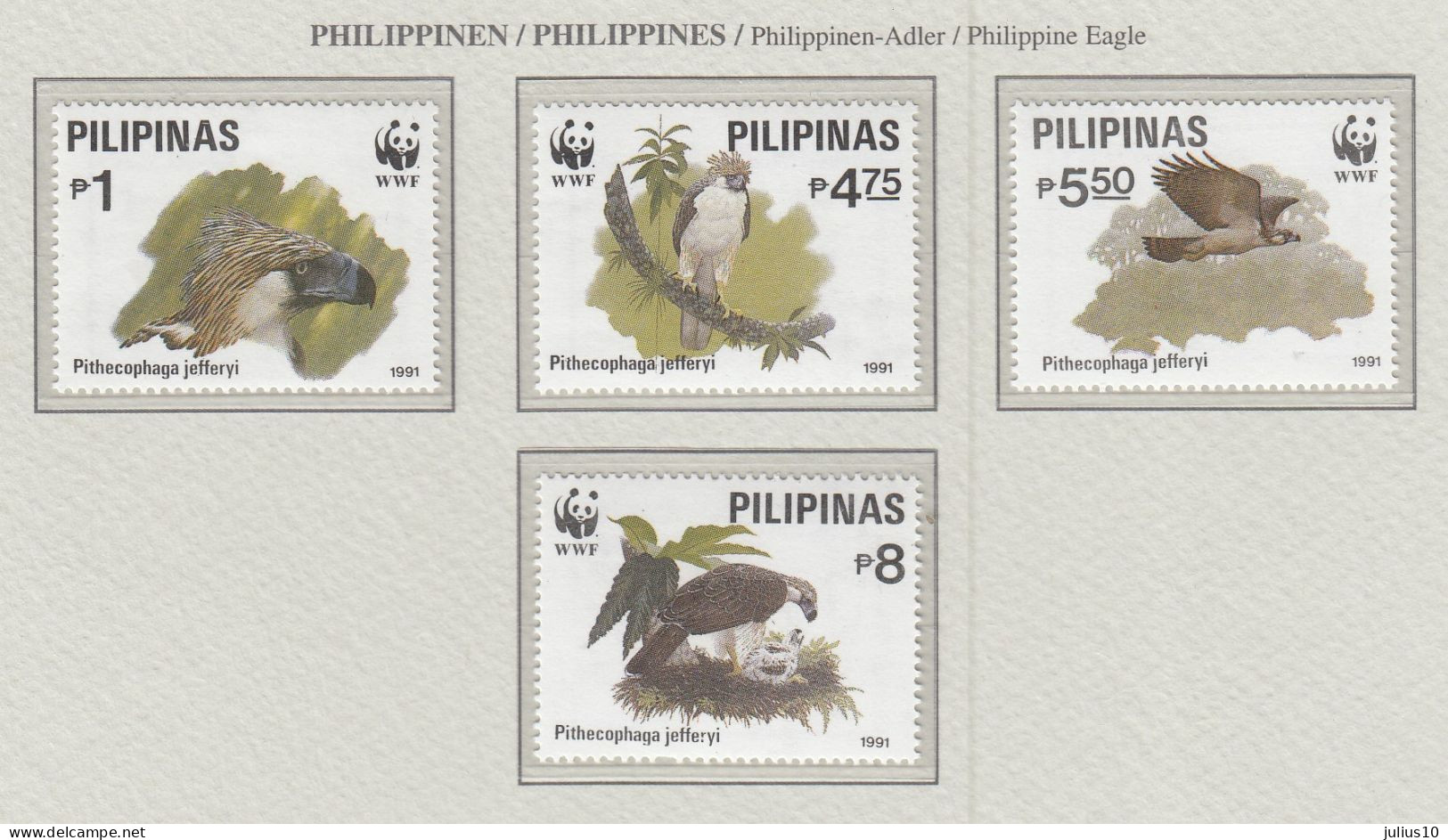 PHILIPPINES 1991 WWF Birds Of Prey Mi 2038-2041 MNH(**) Fauna 800 - Eagles & Birds Of Prey