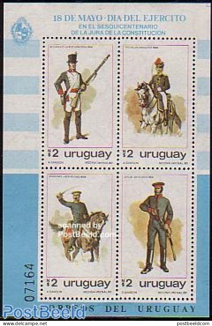 Uruguay 1980 Uniforms S/s, Mint NH, History - Nature - Various - Militarism - Horses - Uniforms - Militares
