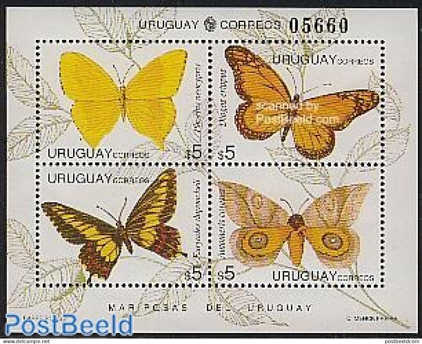 Uruguay 1995 Butterflies S/s, Mint NH, Nature - Butterflies - Uruguay