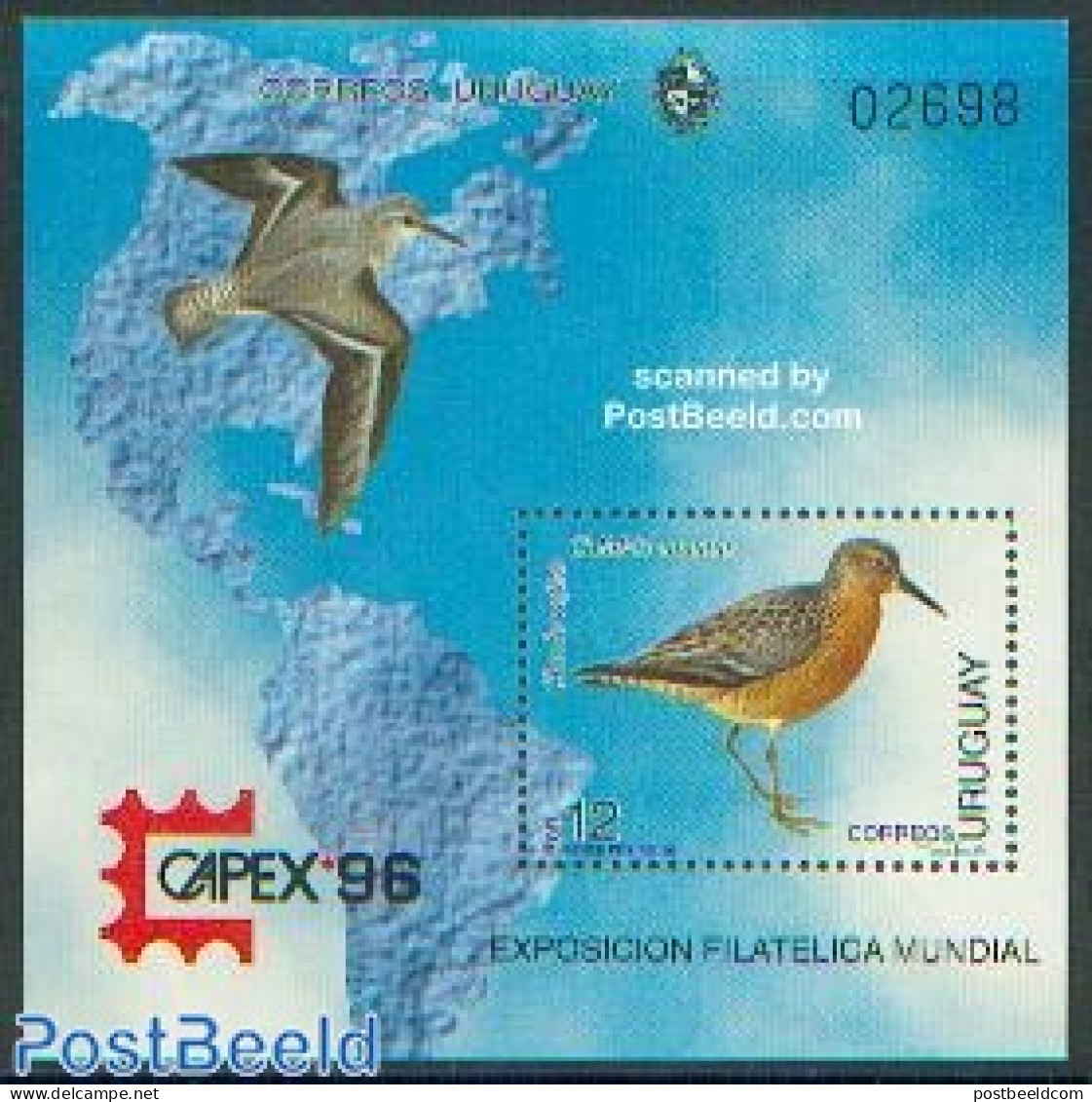 Uruguay 1996 CAPEX, Birds S/s, Mint NH, Nature - Various - Birds - Philately - Maps - Aardrijkskunde