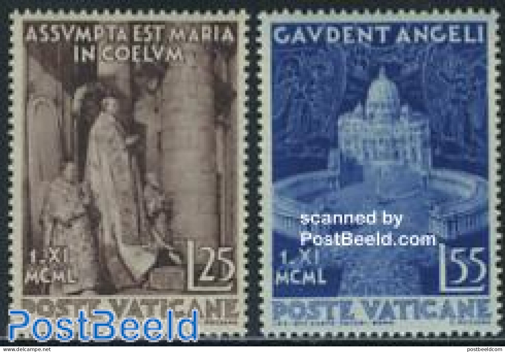 Vatican 1951 Maria In Heaven 2v, Mint NH, Religion - Churches, Temples, Mosques, Synagogues - Religion - Neufs